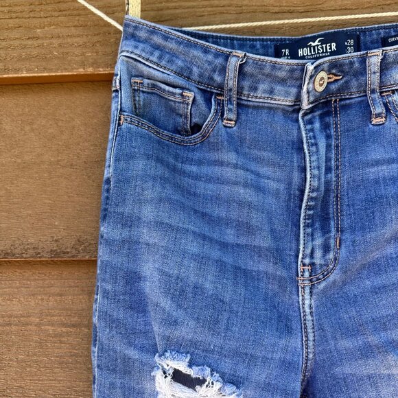 Hollister Curvy Ultra High-Rise Super Skinny Womens Ripped Blue Jeans W28 L30 Si - Picture 7 of 12